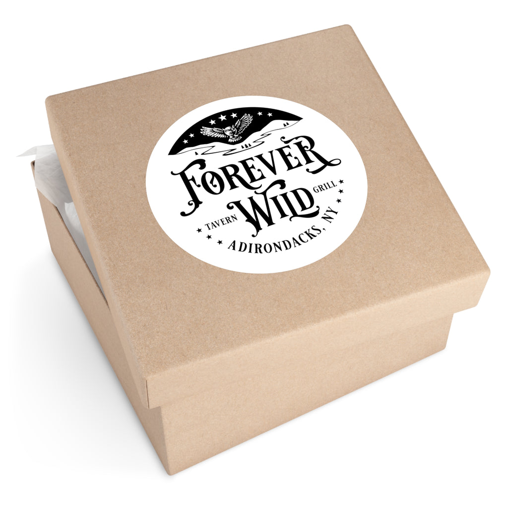 Forever Wild Tavern Adirondacks Round Sticker | Outdoor Logo Sticker