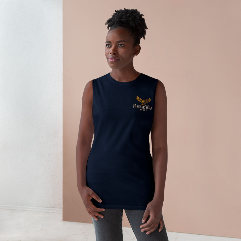 Forever Wild Tavern Tank Top "Most Desolate Logo" — Vintage Owl Chest & Back Design