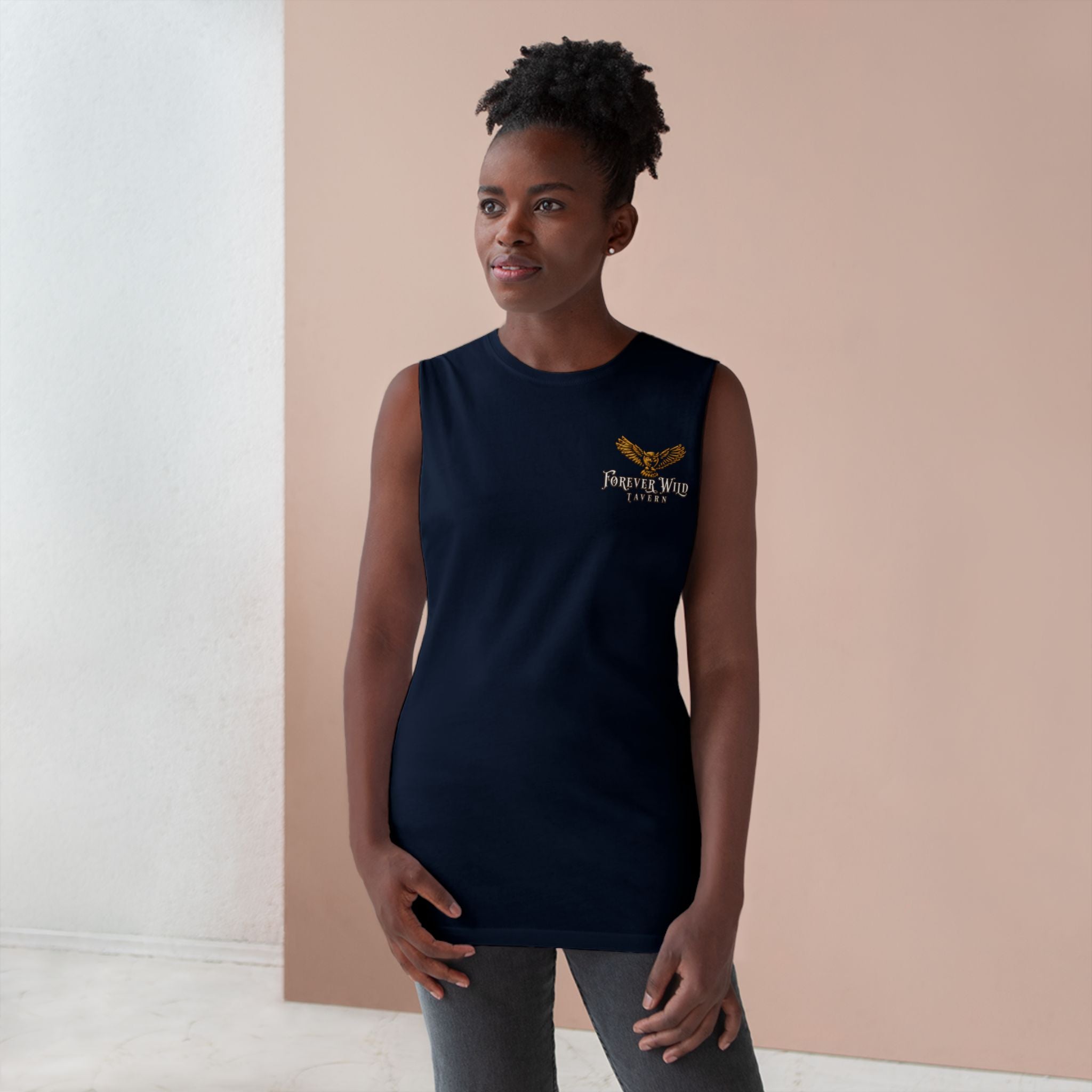 Forever Wild Tavern Tank Top "Most Desolate Logo" — Vintage Owl Chest & Back Design