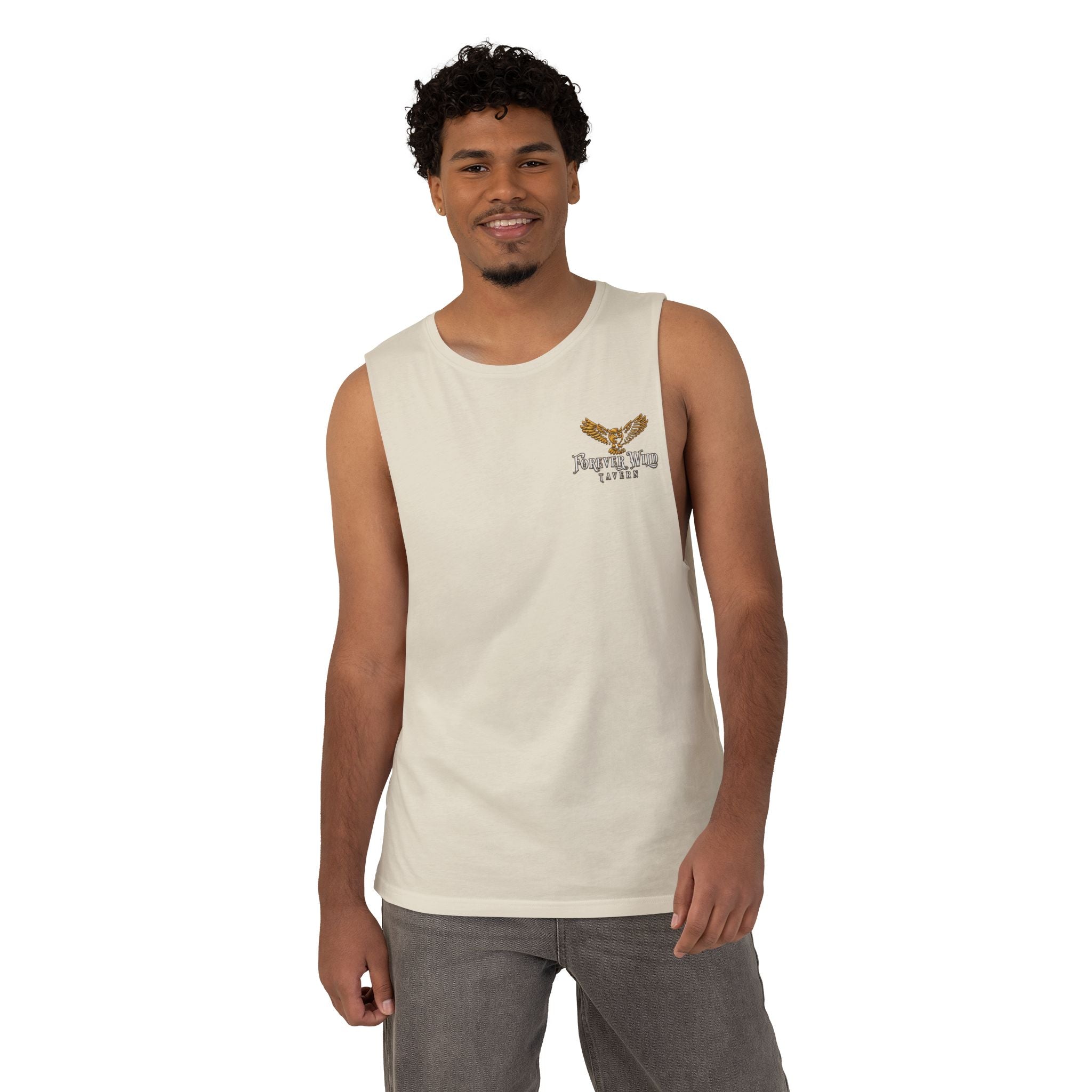 Forever Wild Tavern Tank Top "Most Desolate Logo" — Vintage Owl Chest & Back Design
