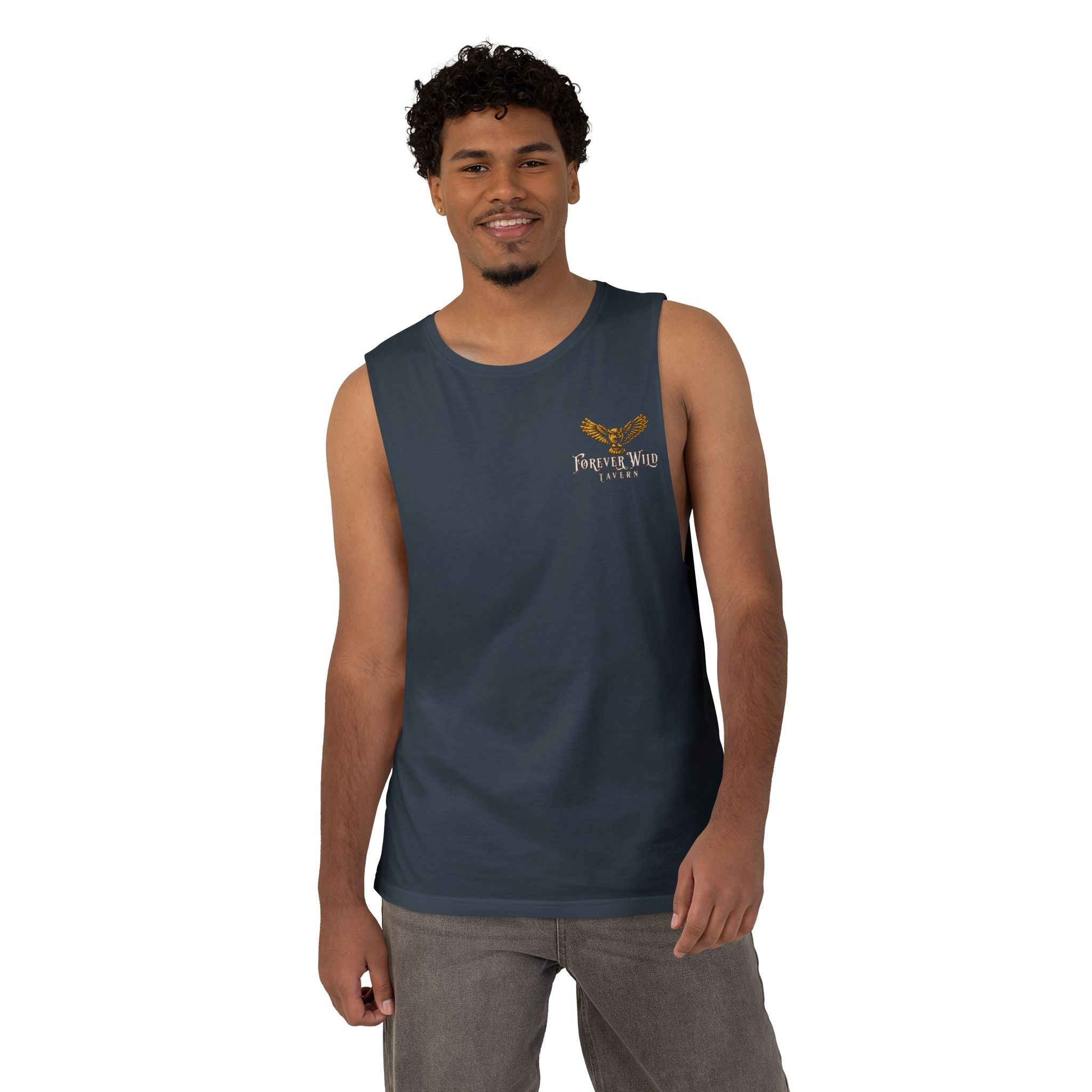 Forever Wild Tavern Tank Top "Most Desolate Logo" — Vintage Owl Chest & Back Design