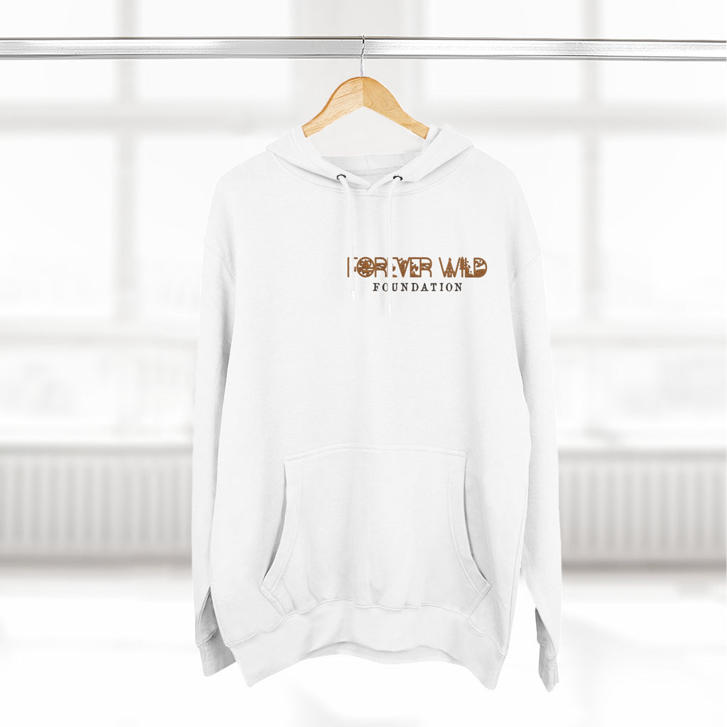 Forever Wild Foundation logo Hoodie | White pullover, wildlife lettering