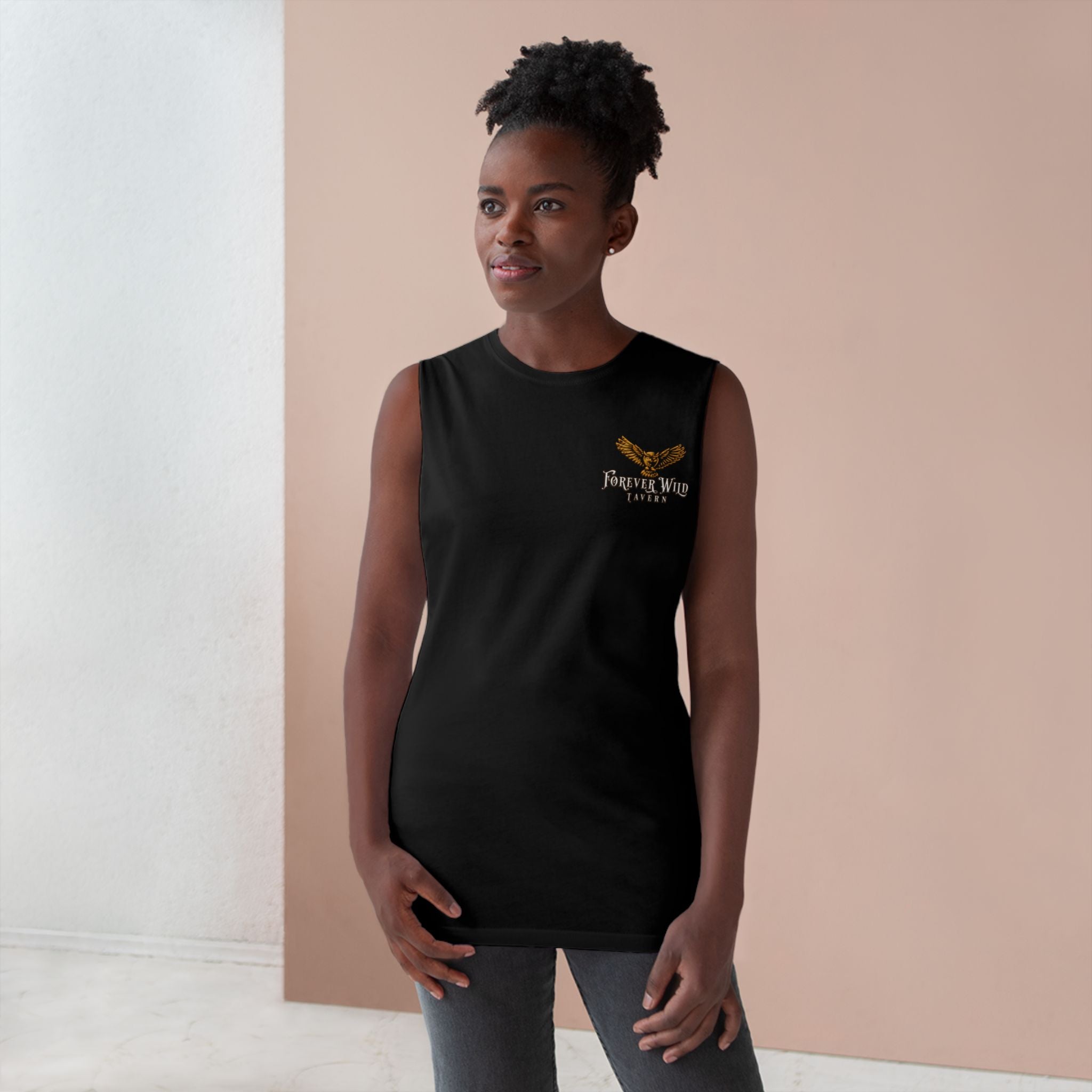 Forever Wild Tavern Tank Top "Most Desolate Logo" — Vintage Owl Chest & Back Design