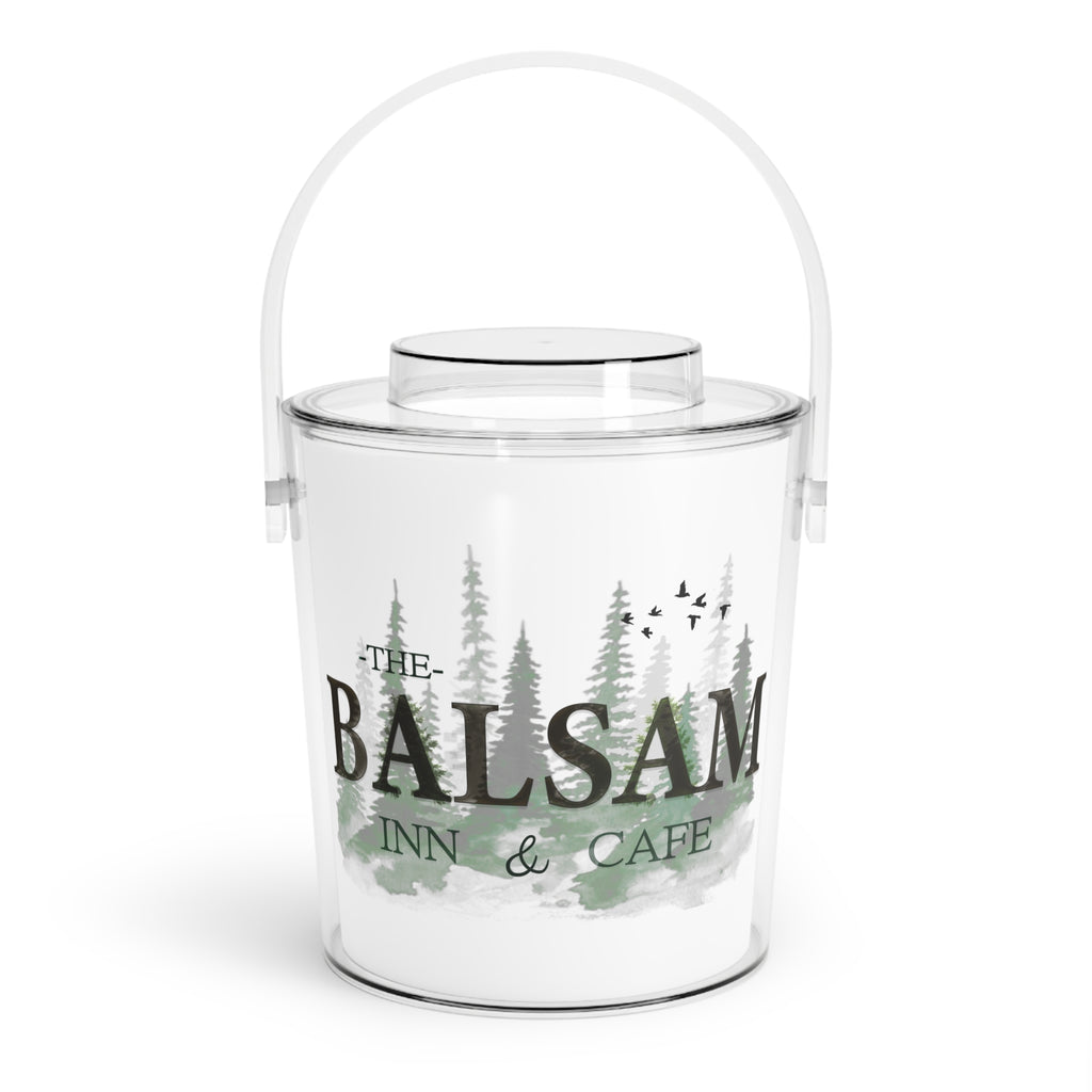 Balsam Inn & Cafe Ice Bucket with Tongs – Rustic Lodge Pine Logo Cooler