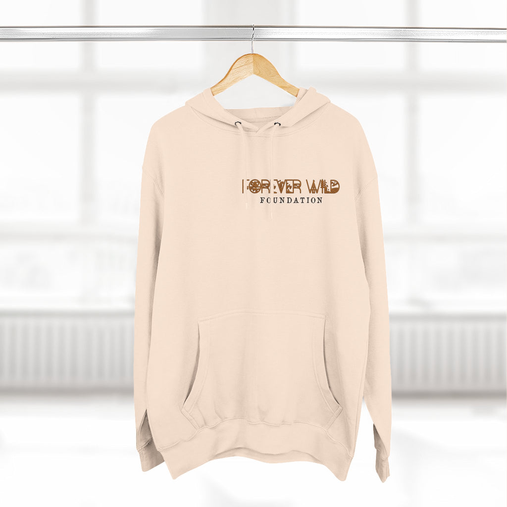 Forever Wild Foundation logo Hoodie | White pullover, wildlife lettering