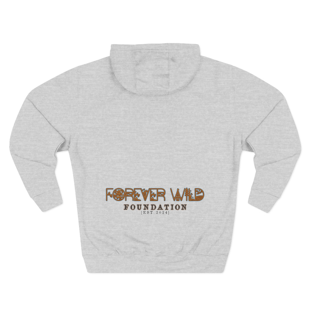 Forever Wild Foundation logo Hoodie | White pullover, wildlife lettering