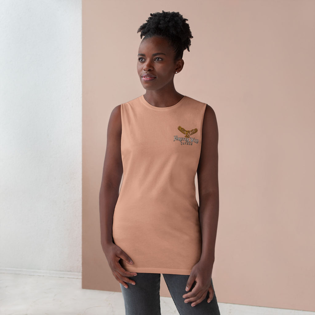 Forever Wild Tavern Tank Top "Most Desolate Logo" — Vintage Owl Chest & Back Design