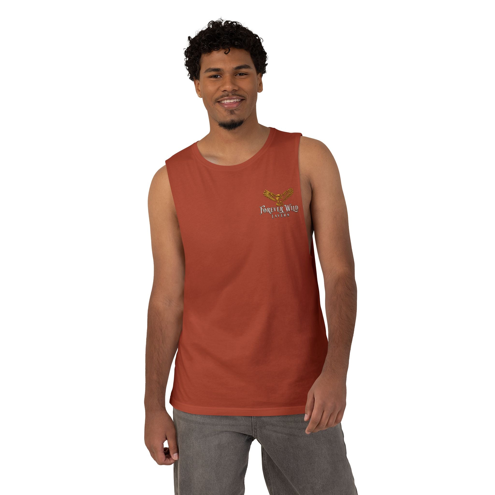 Forever Wild Tavern Tank Top "Most Desolate Logo" — Vintage Owl Chest & Back Design
