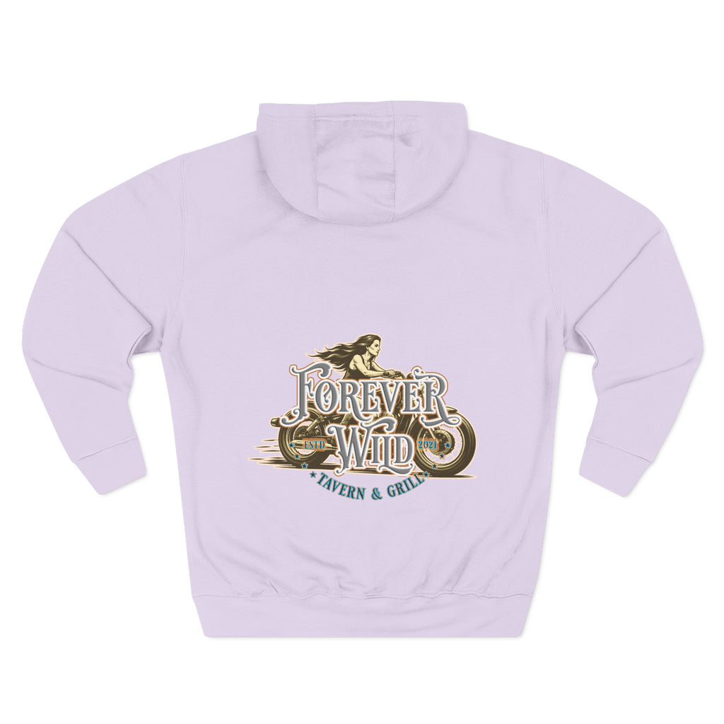 Forever Wild Tavern Motorcycle Hoodie — Retro Biker Fleece Pullover