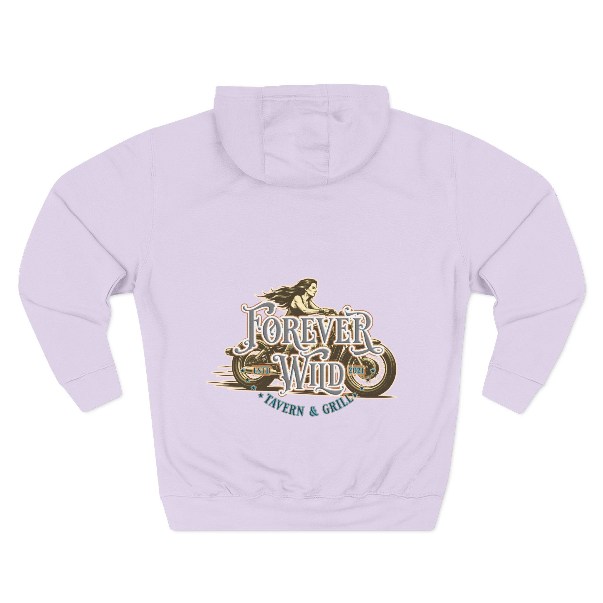Forever Wild Tavern Motorcycle Hoodie — Retro Biker Fleece Pullover