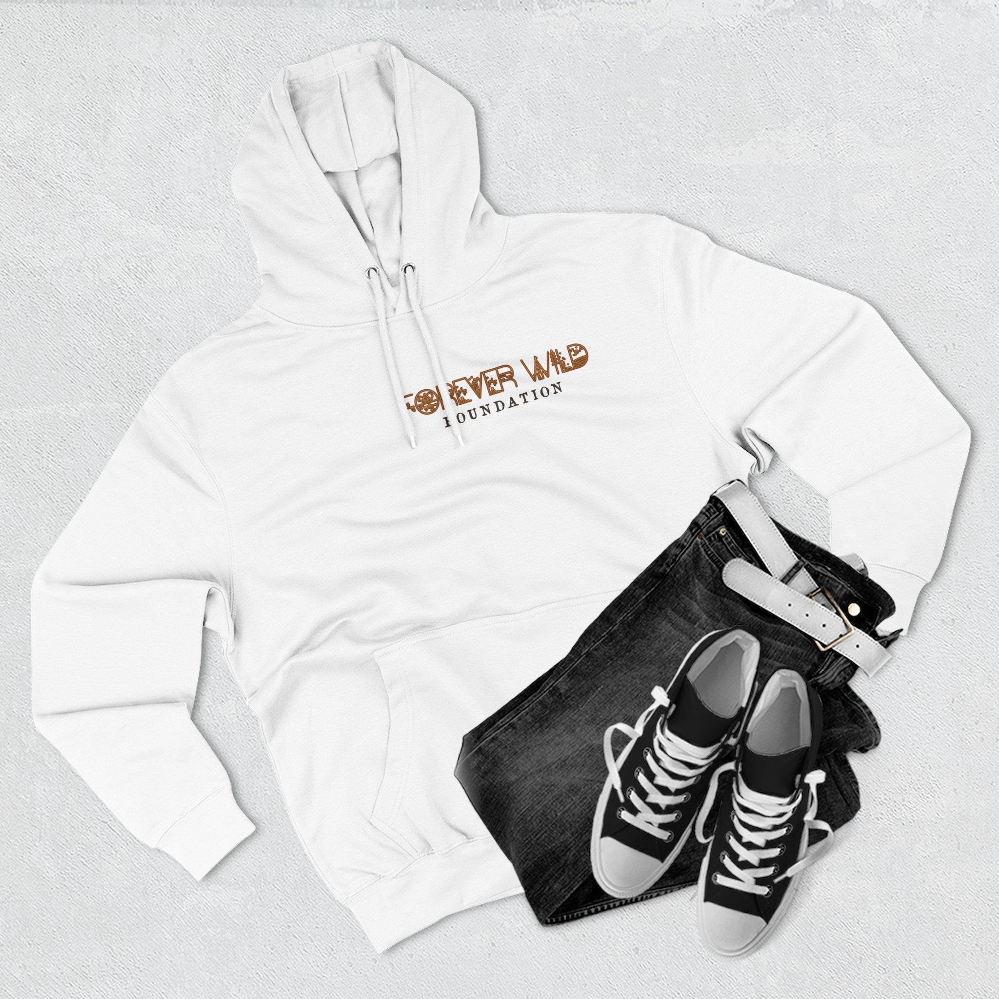 Forever Wild Foundation logo Hoodie | White pullover, wildlife lettering