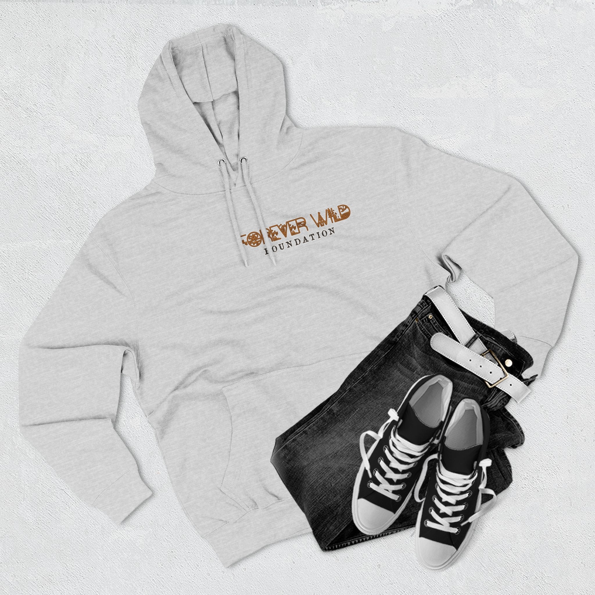 Forever Wild Foundation logo Hoodie | White pullover, wildlife lettering