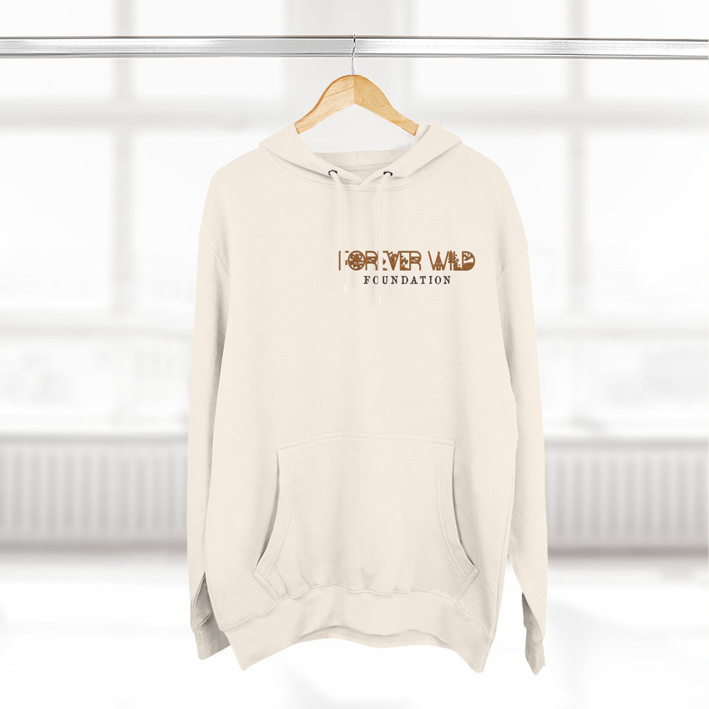 Forever Wild Foundation logo Hoodie | White pullover, wildlife lettering