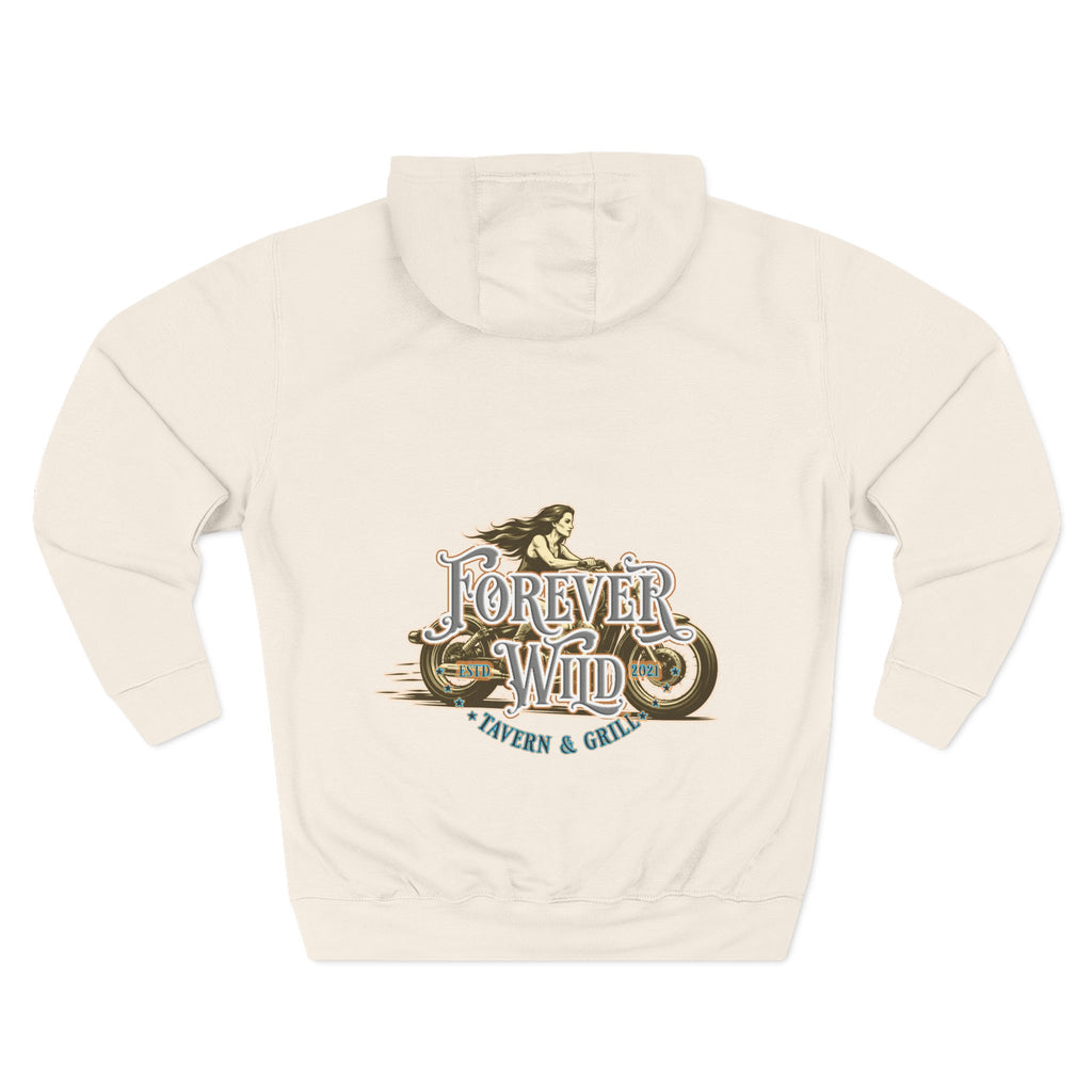 Forever Wild Tavern Motorcycle Hoodie — Retro Biker Fleece Pullover