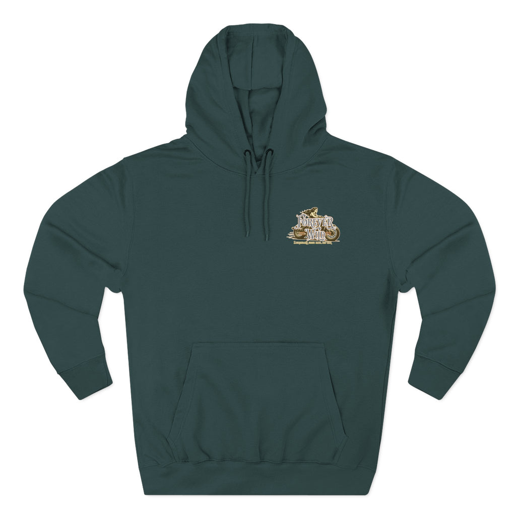 Forever Wild Tavern Motorcycle Hoodie — Retro Biker Fleece Pullover