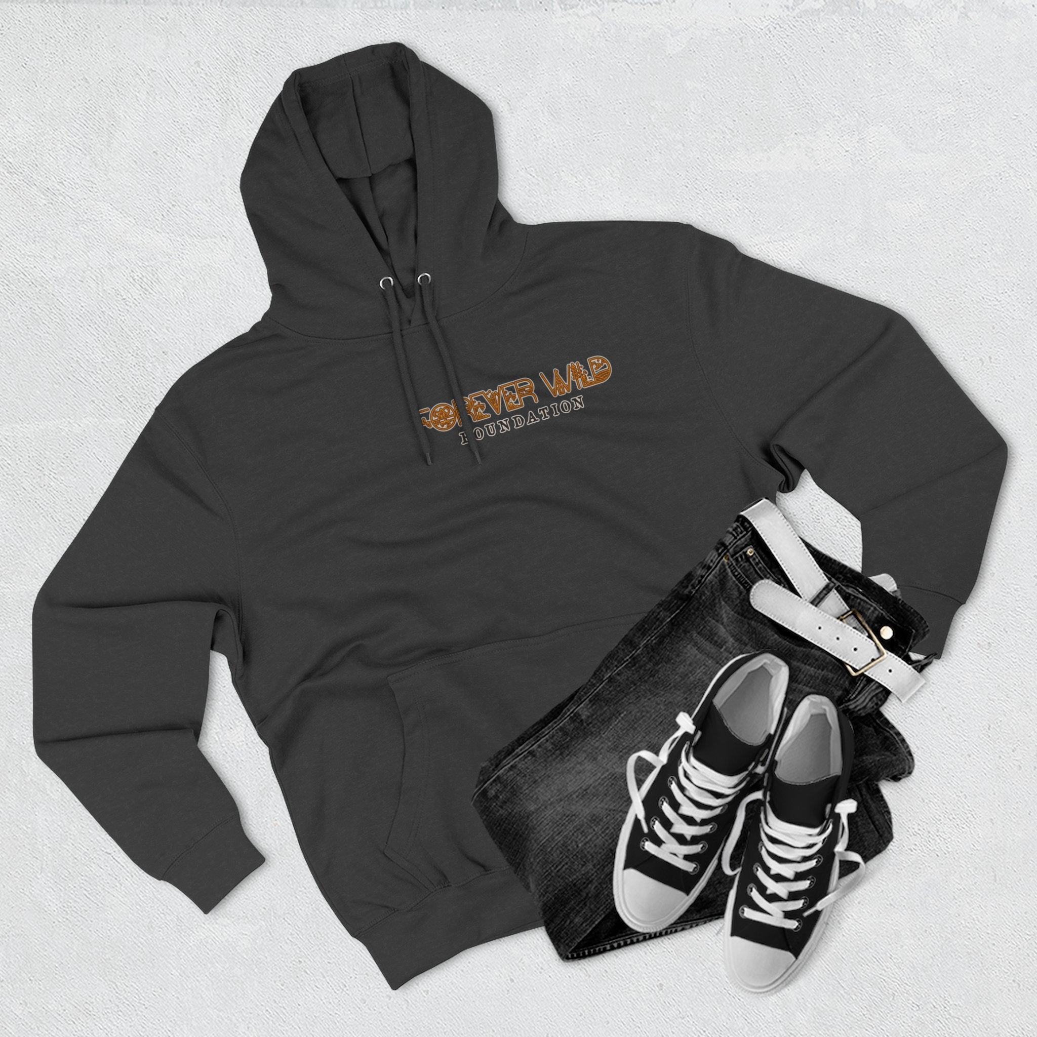 Forever Wild Foundation logo Hoodie | White pullover, wildlife lettering