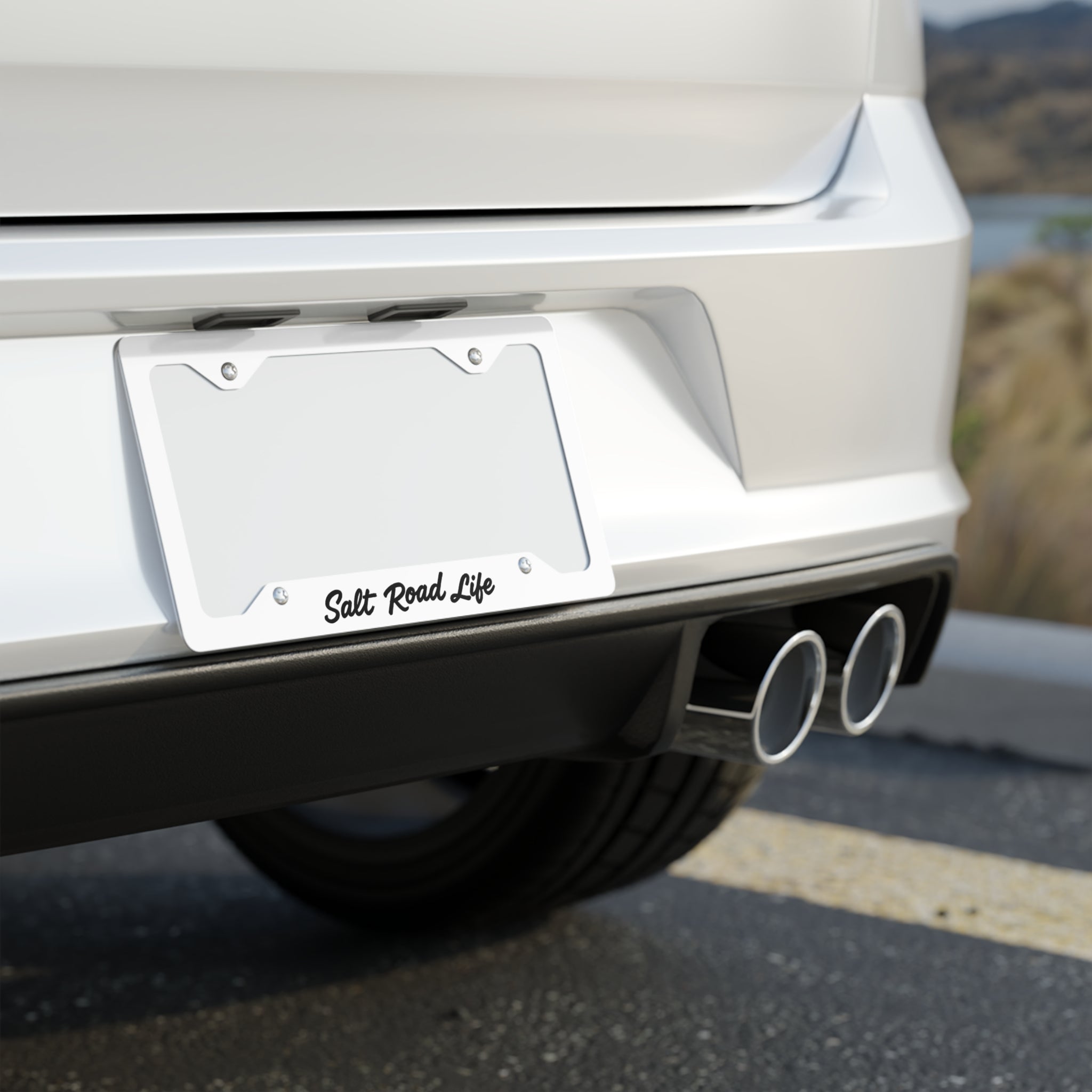 Metal License Plate Frame — "Salt Road Life" Stainless Steel Car Tag Frame