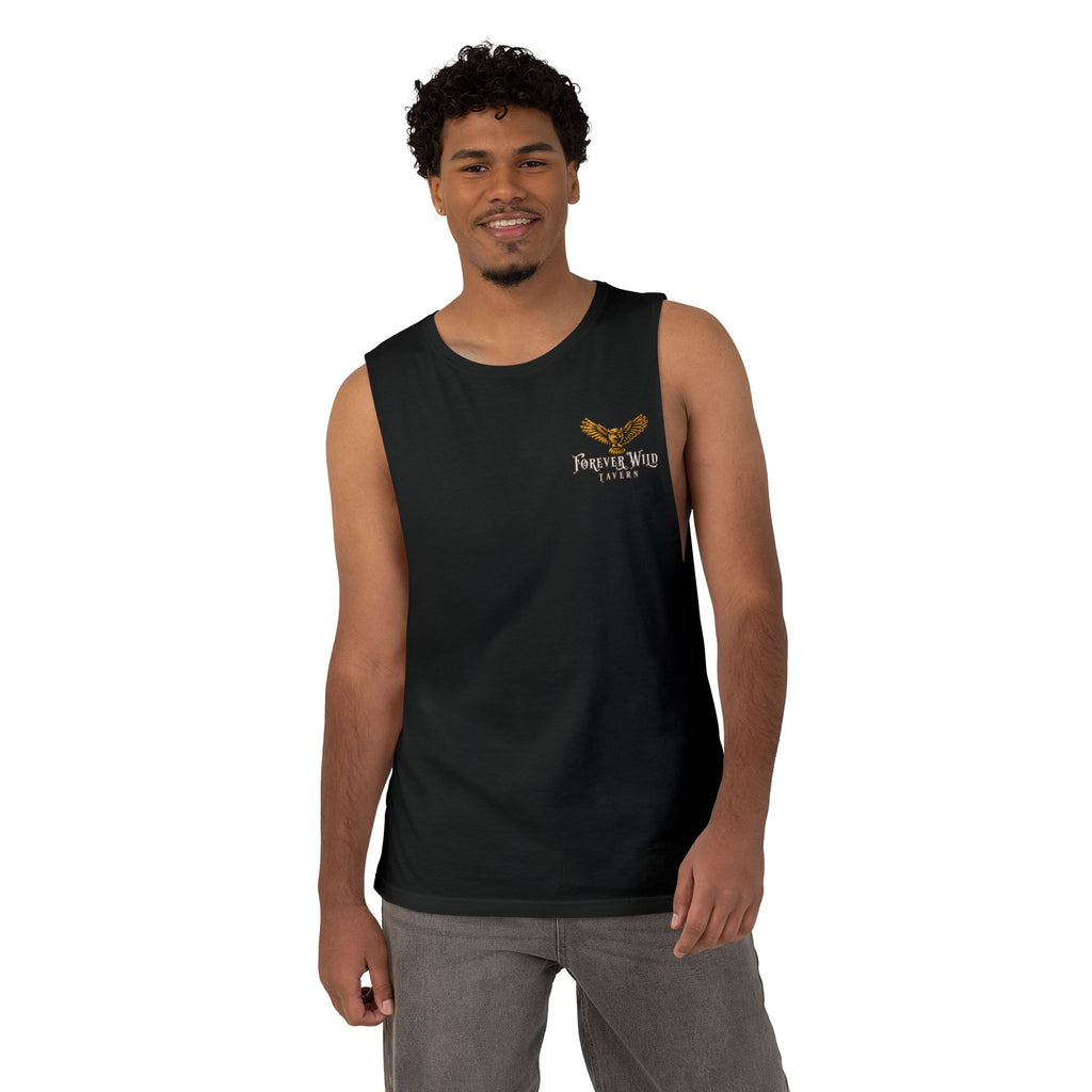 Forever Wild Tavern Tank Top "Most Desolate Logo" — Vintage Owl Chest & Back Design