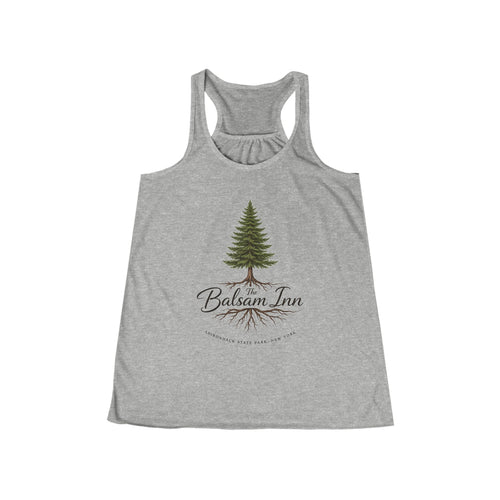 Balsam Inn Women’s Flowly Racerback Tank – Pine Tree Lodge Graphic