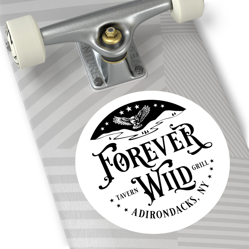 Forever Wild Tavern Adirondacks Round Sticker | Outdoor Logo Sticker