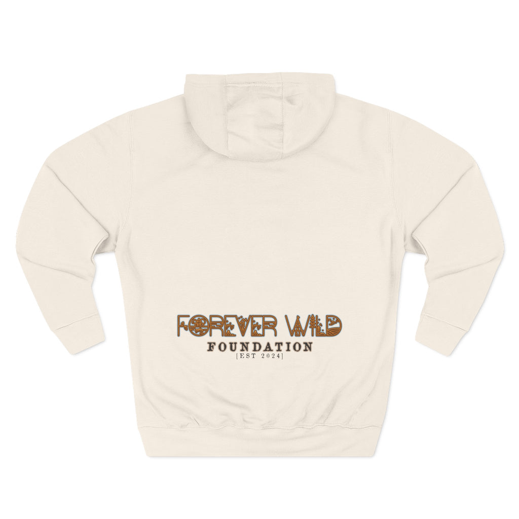 Forever Wild Foundation logo Hoodie | White pullover, wildlife lettering