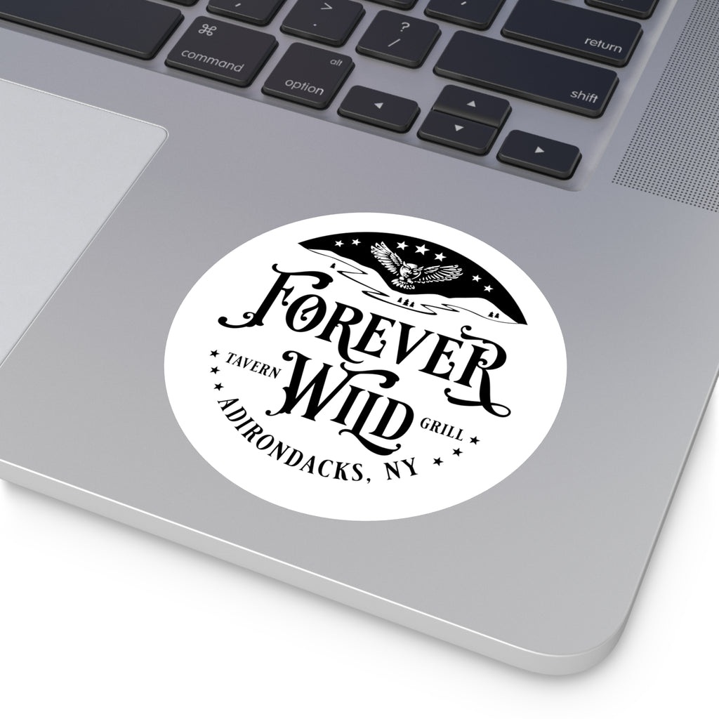 Forever Wild Tavern Adirondacks Round Sticker | Outdoor Logo Sticker