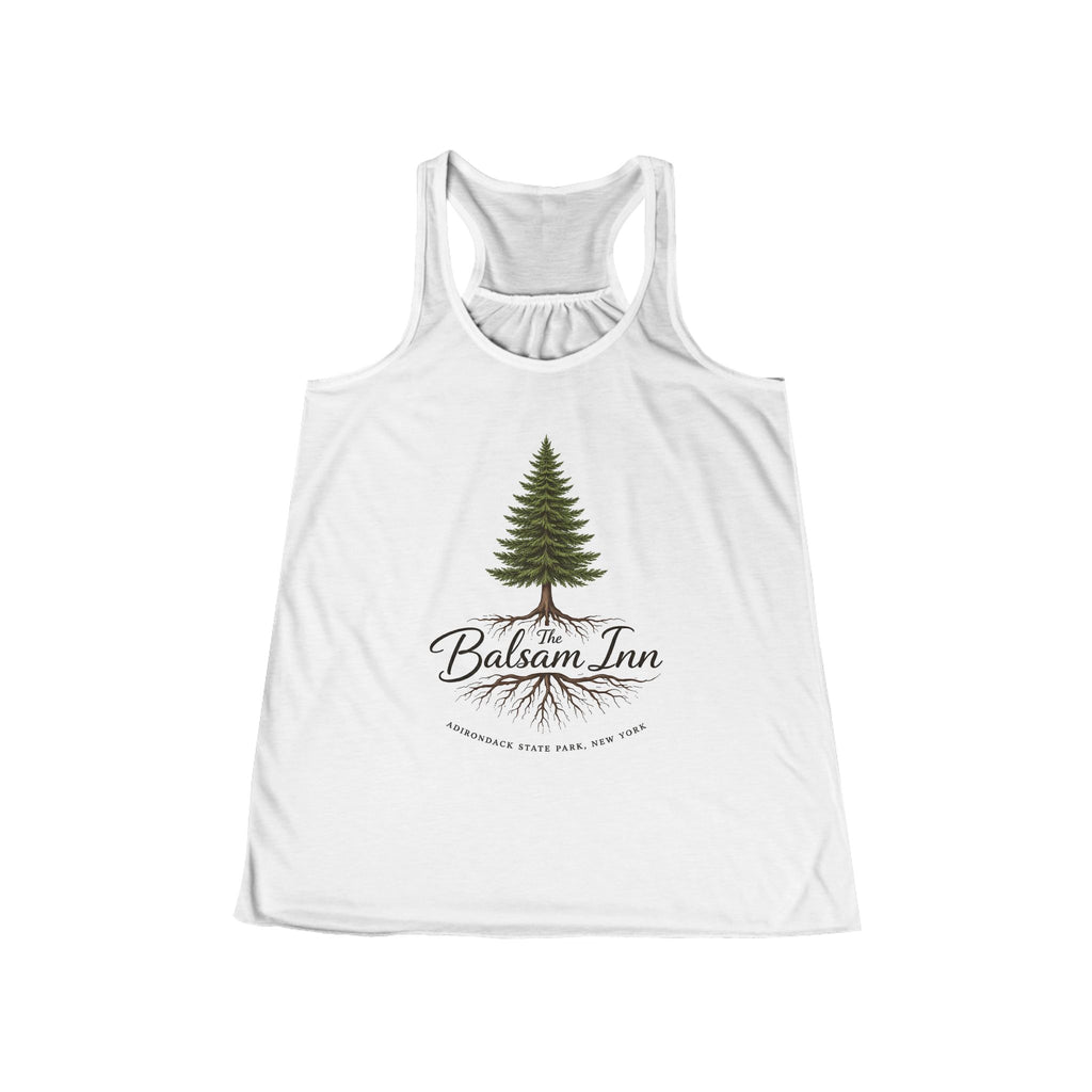 Balsam Inn Women’s Flowly Racerback Tank – Pine Tree Lodge Graphic