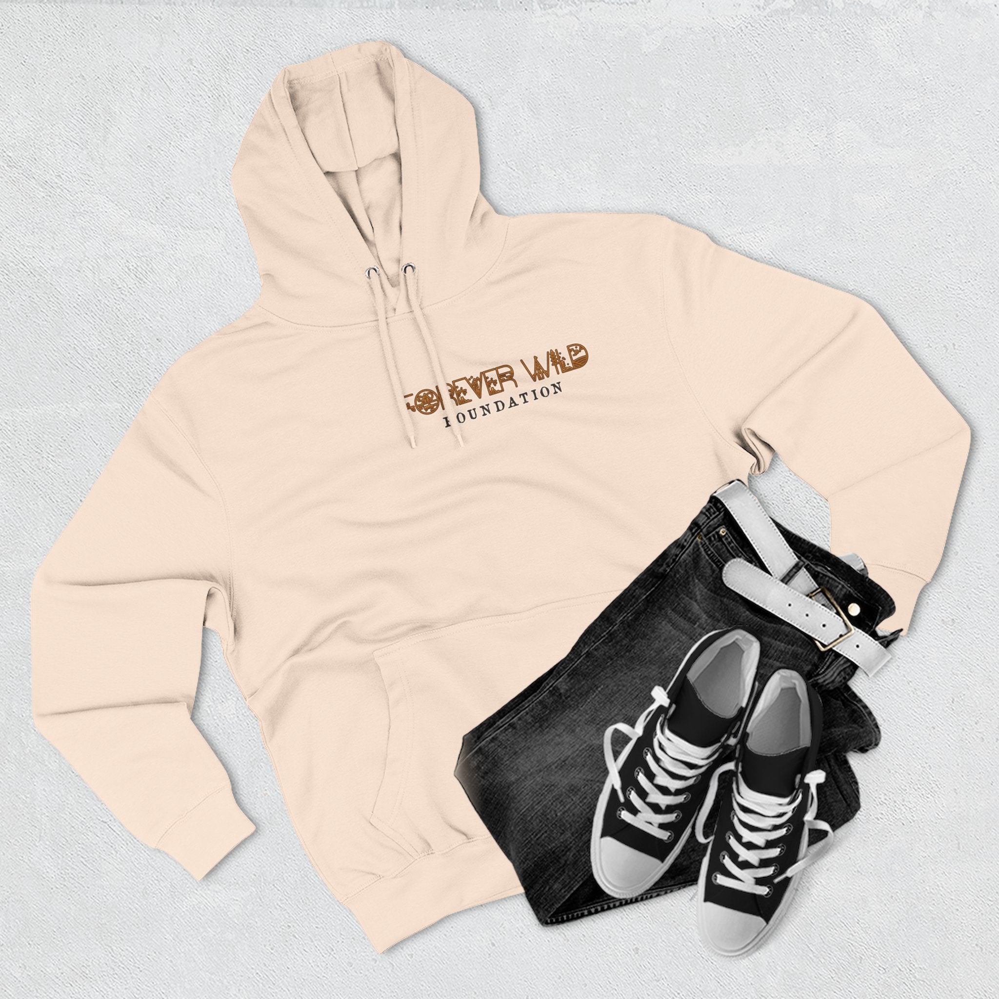 Forever Wild Foundation logo Hoodie | White pullover, wildlife lettering