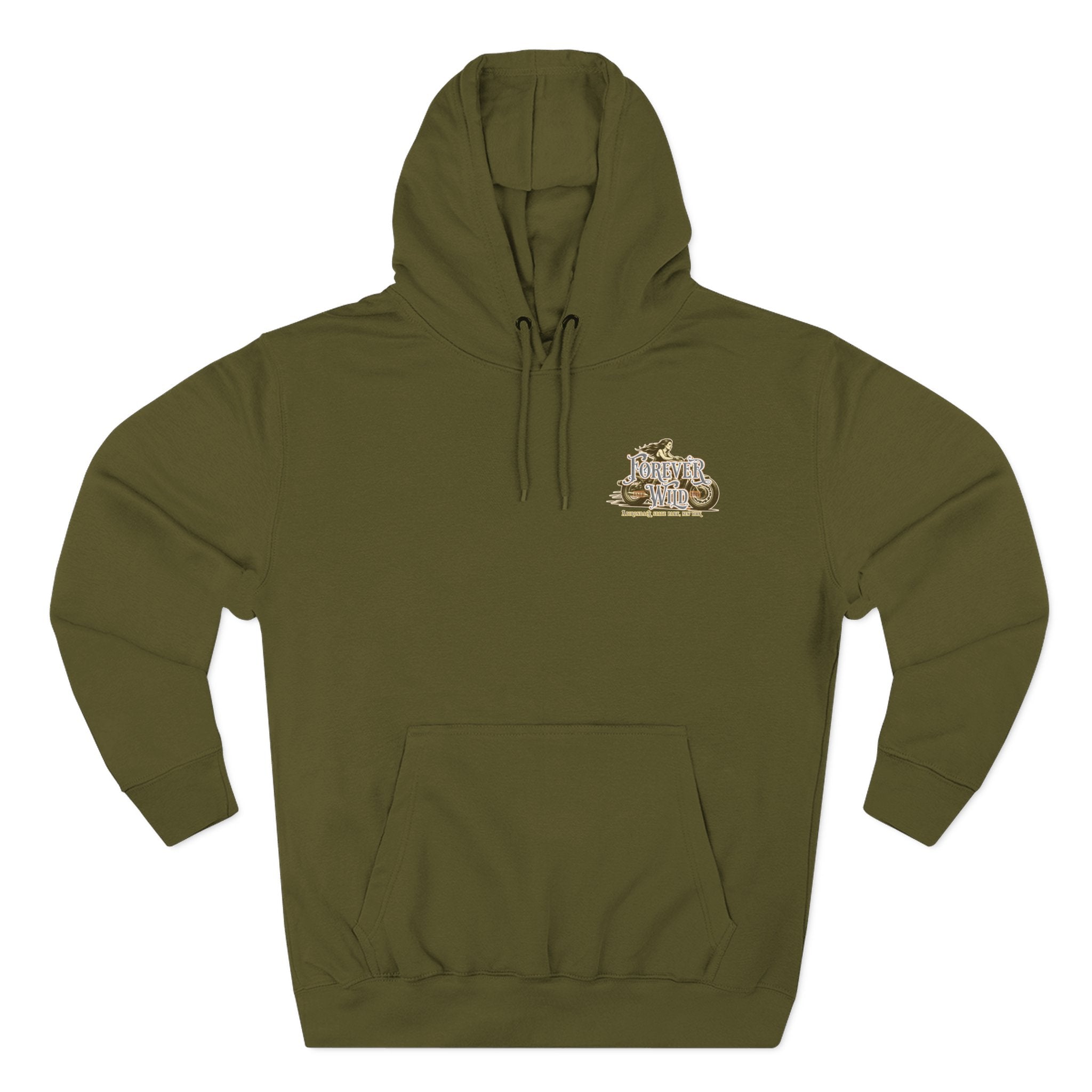 Forever Wild Tavern Motorcycle Hoodie — Retro Biker Fleece Pullover