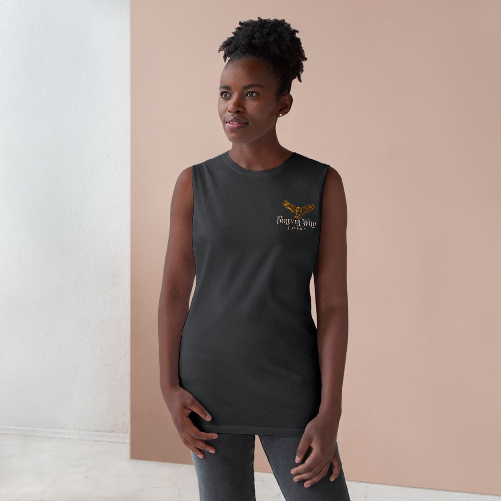Forever Wild Tavern Tank Top "Most Desolate Logo" — Vintage Owl Chest & Back Design