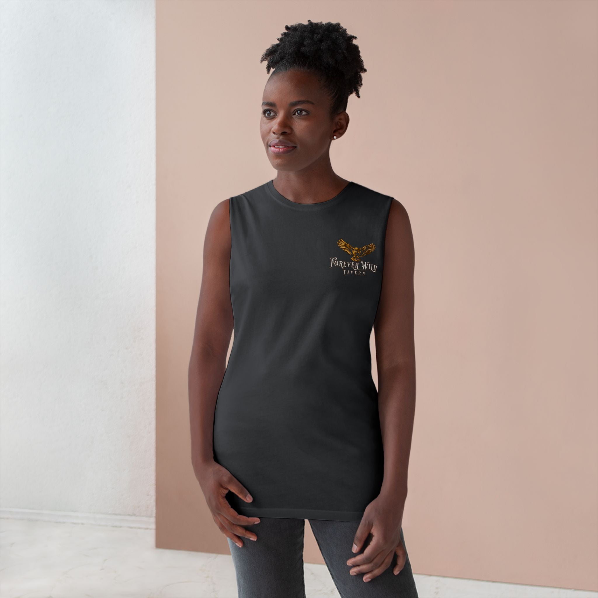 Forever Wild Tavern Tank Top "Most Desolate Logo" — Vintage Owl Chest & Back Design