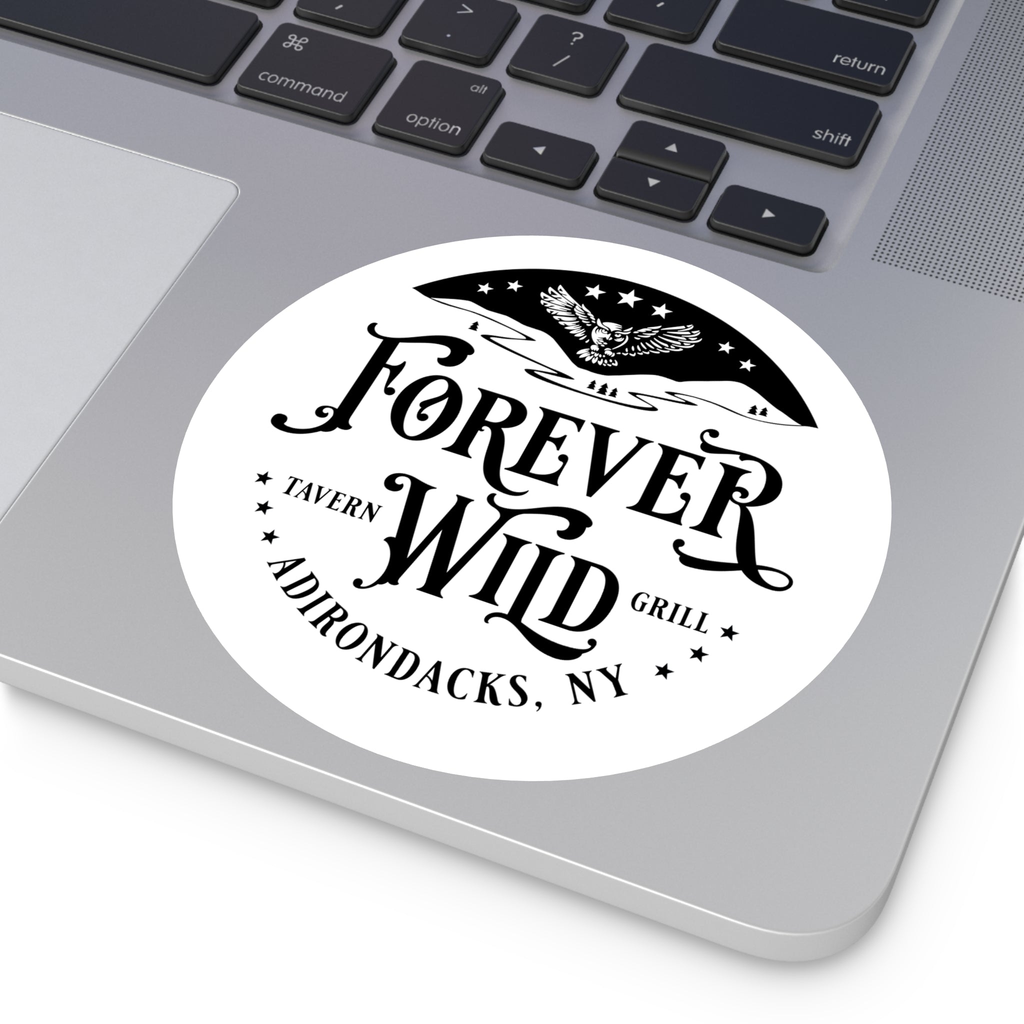 Forever Wild Adirondacks Round Sticker | Outdoor Logo Sticker