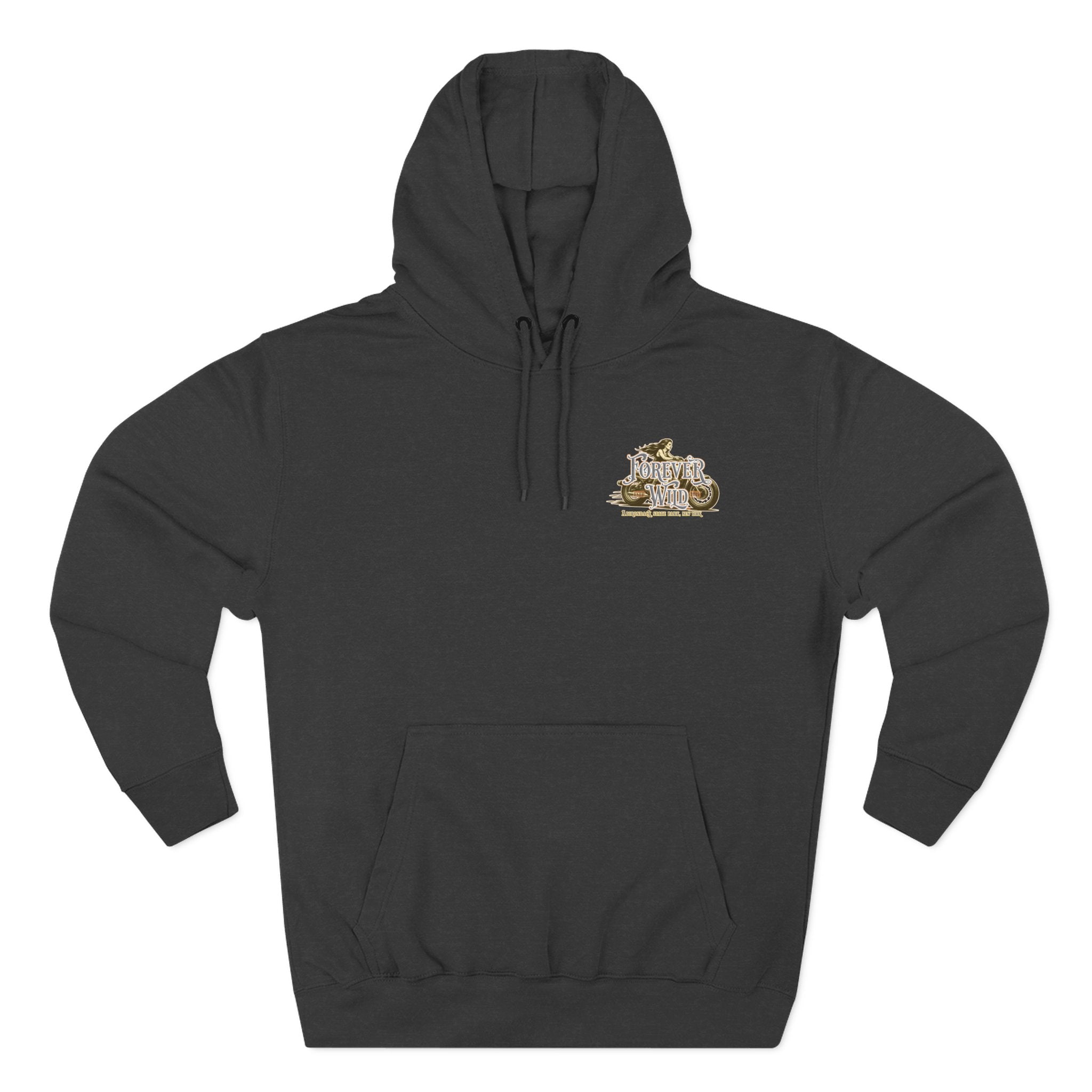 Forever Wild Tavern Motorcycle Hoodie — Retro Biker Fleece Pullover