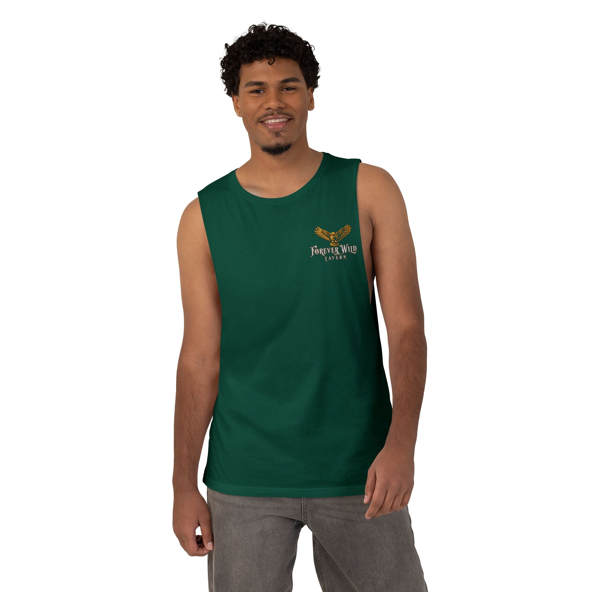 Forever Wild Tavern Tank Top "Most Desolate Logo" — Vintage Owl Chest & Back Design