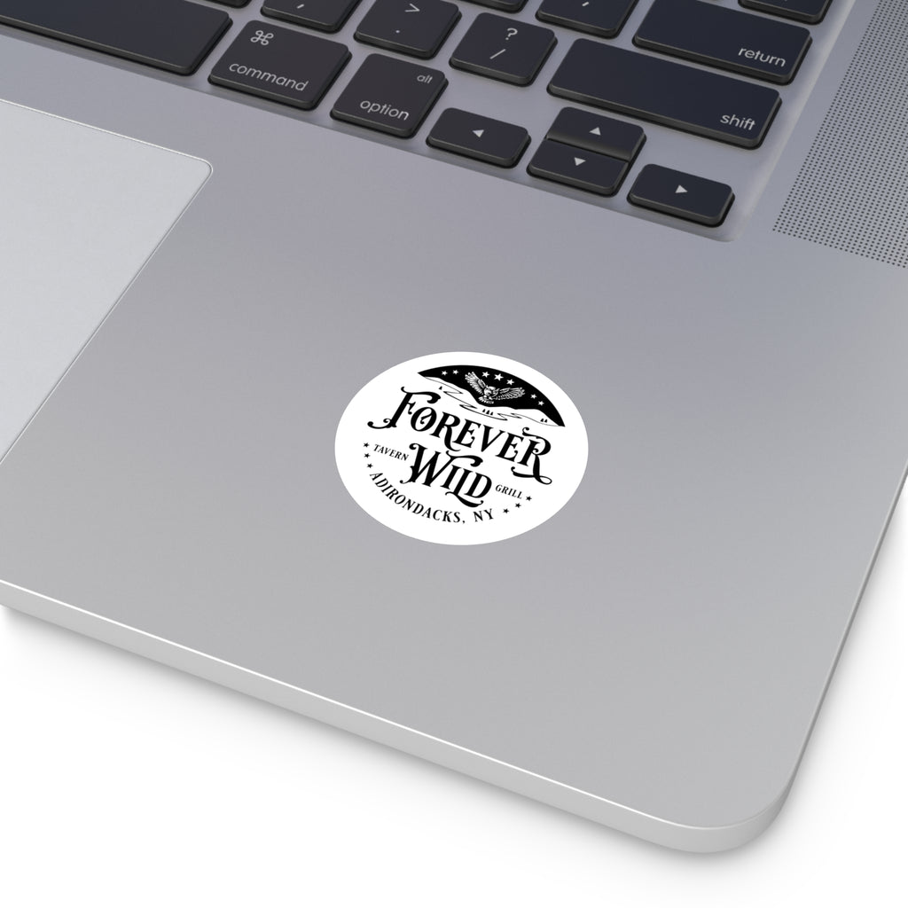 Forever Wild Tavern Adirondacks Round Sticker | Outdoor Logo Sticker