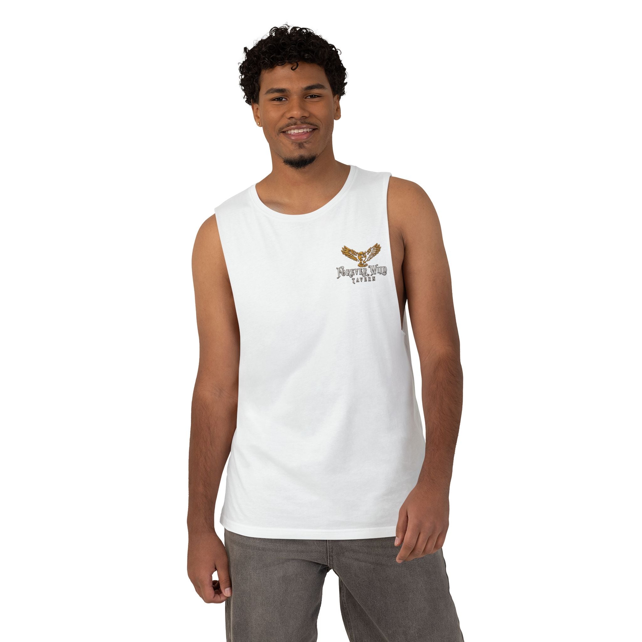 Forever Wild Tavern Tank Top "Most Desolate Logo" — Vintage Owl Chest & Back Design