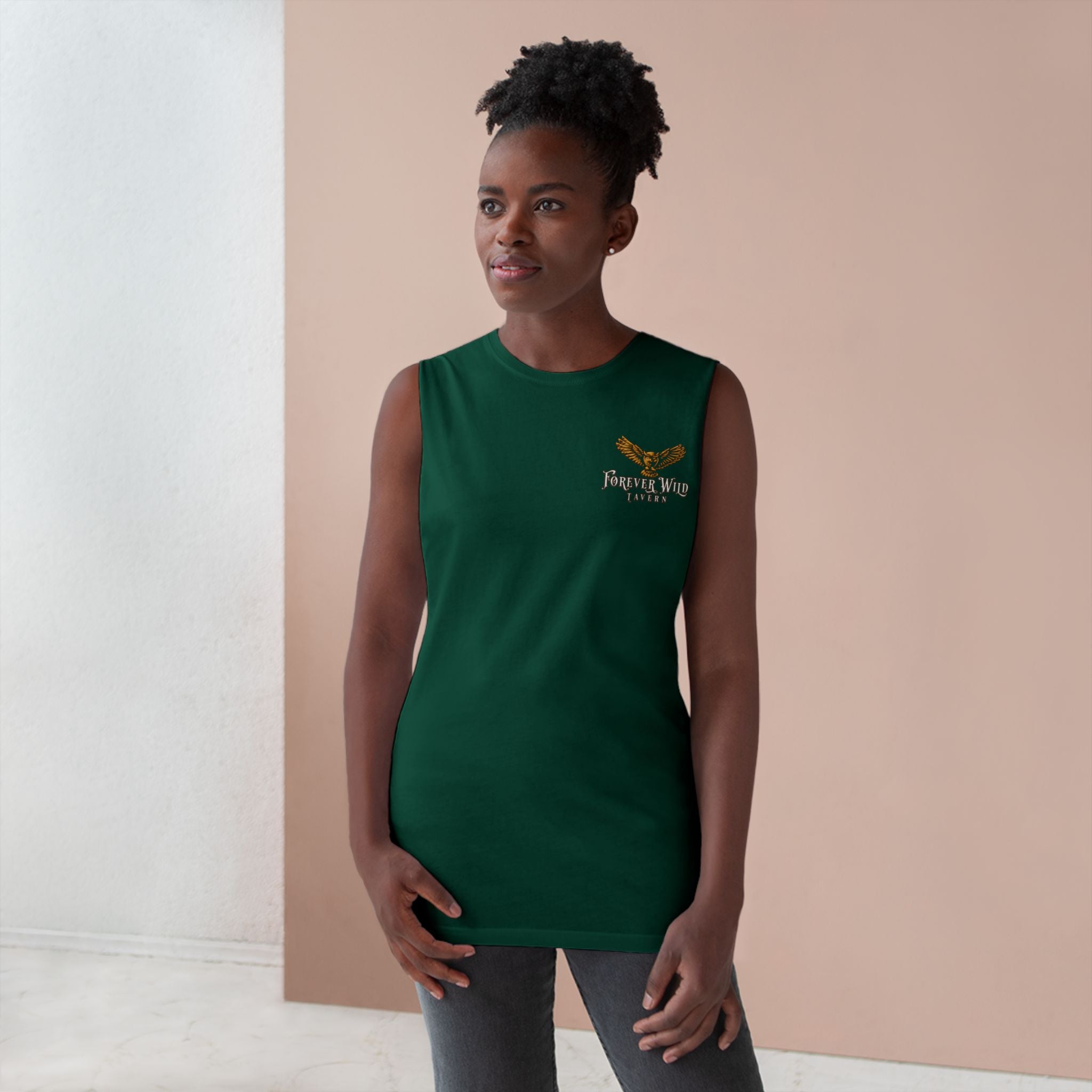 Forever Wild Tavern Tank Top "Most Desolate Logo" — Vintage Owl Chest & Back Design