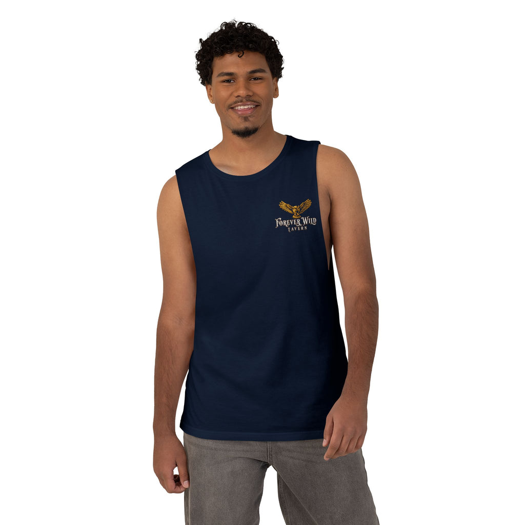 Forever Wild Tavern Tank Top "Most Desolate Logo" — Vintage Owl Chest & Back Design