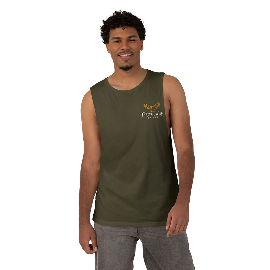 Forever Wild Tavern Tank Top "Most Desolate Logo" — Vintage Owl Chest & Back Design