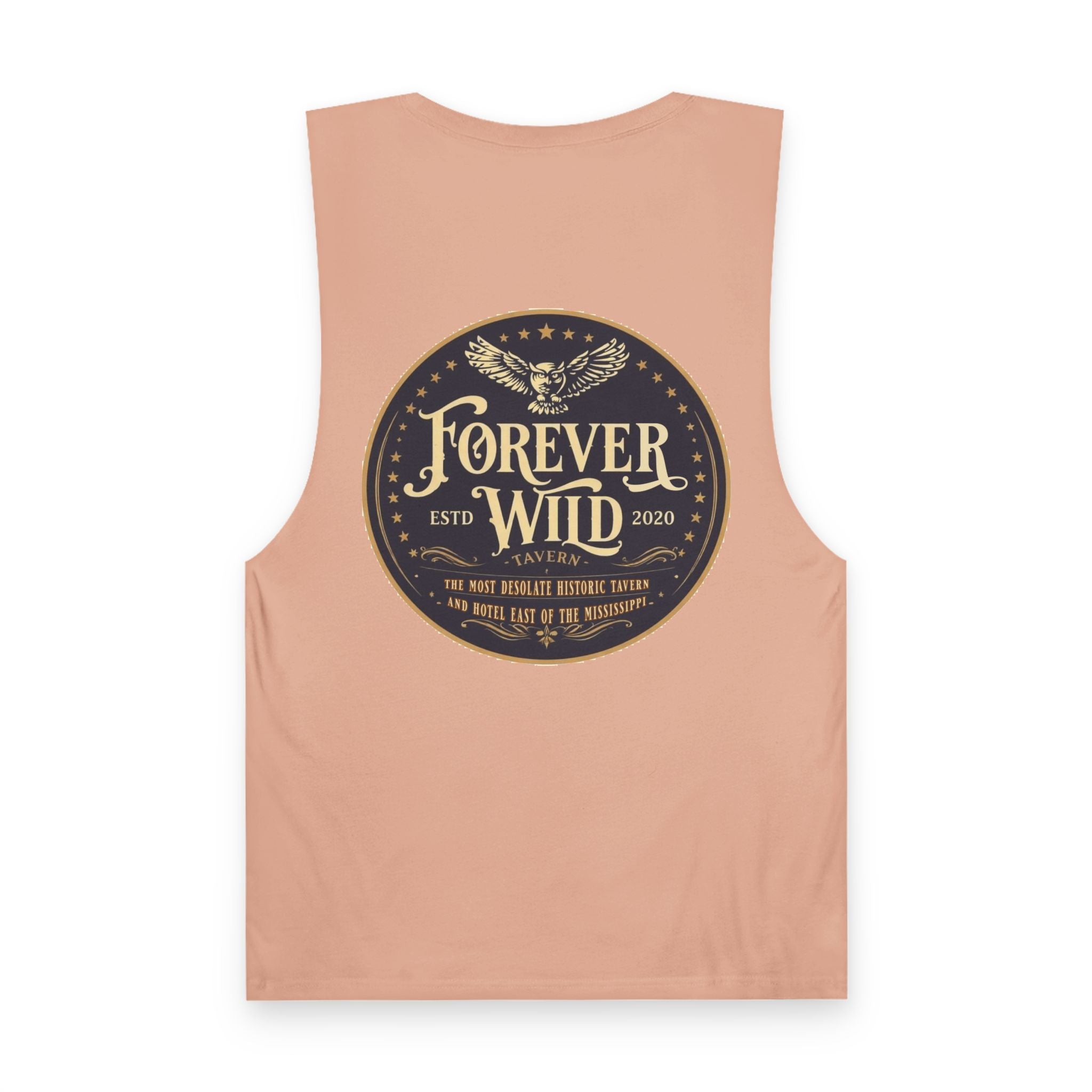 Forever Wild Tavern Tank Top "Most Desolate Logo" — Vintage Owl Chest & Back Design