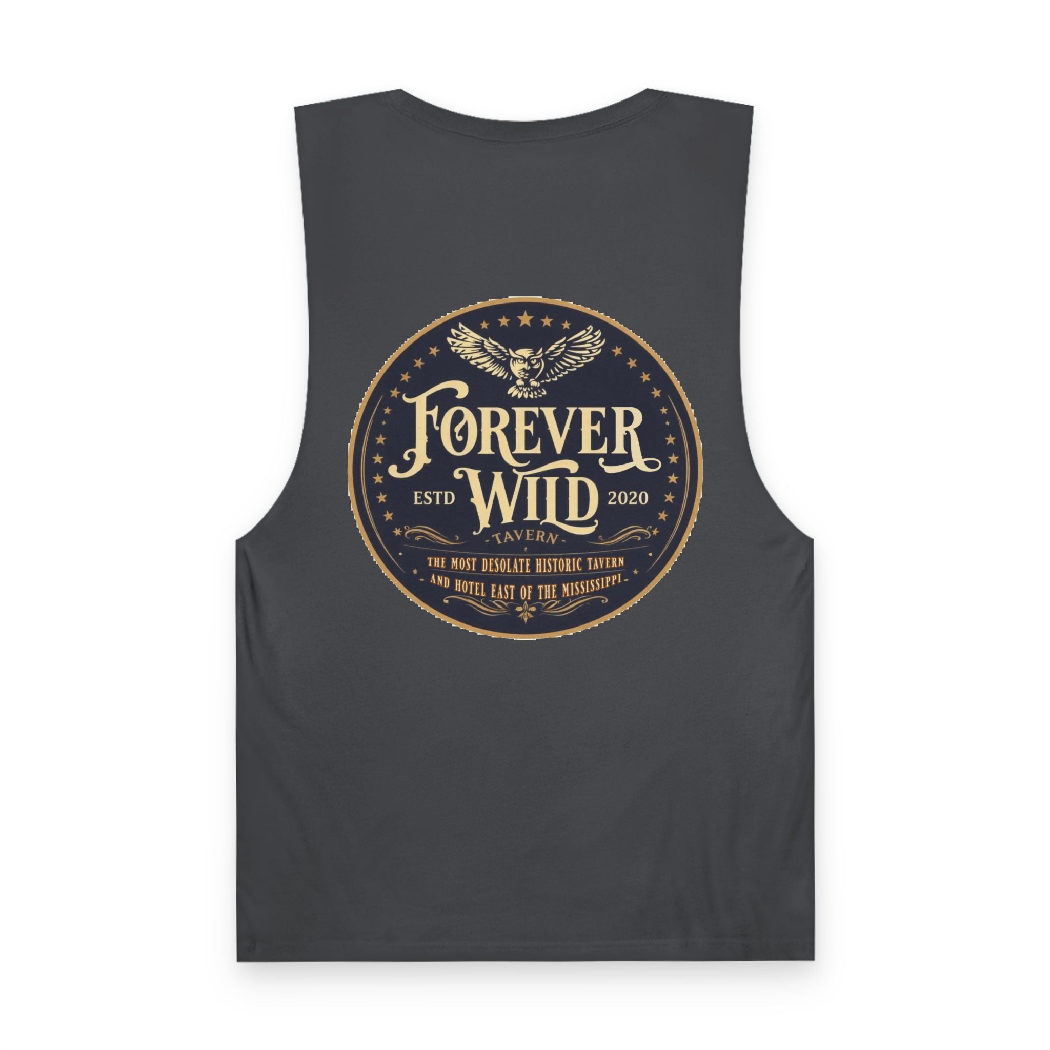 Forever Wild Tavern Tank Top "Most Desolate Logo" — Vintage Owl Chest & Back Design
