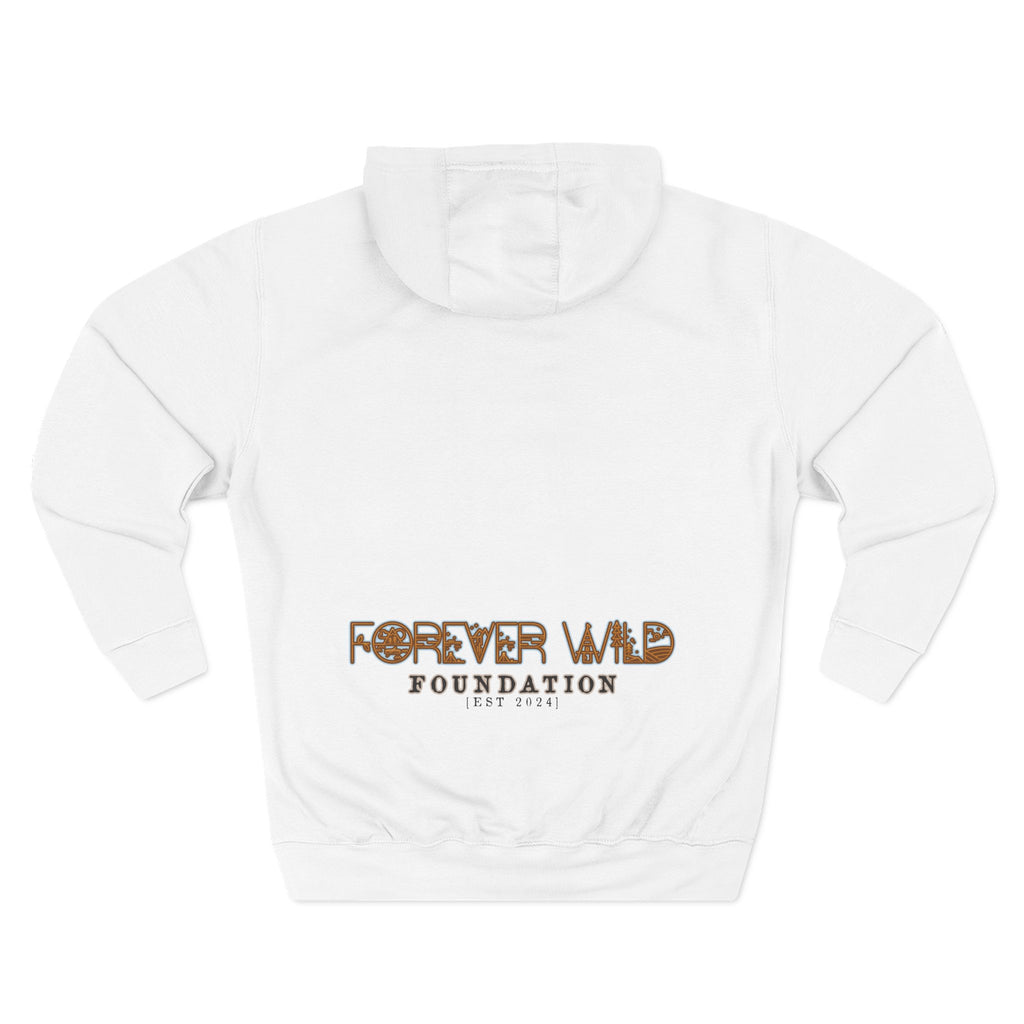 Forever Wild Foundation logo Hoodie | White pullover, wildlife lettering