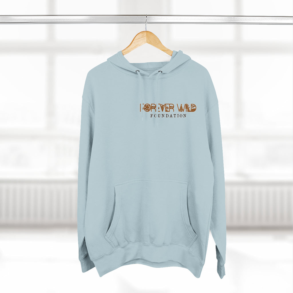 Forever Wild Foundation logo Hoodie | White pullover, wildlife lettering