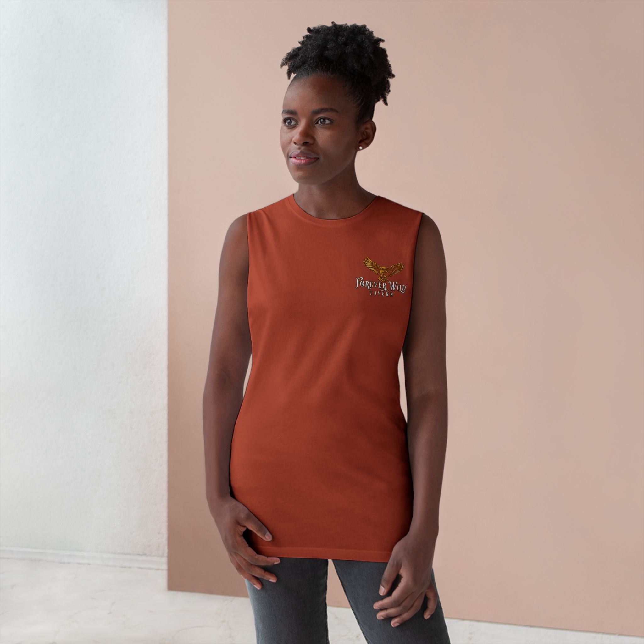 Forever Wild Tavern Tank Top "Most Desolate Logo" — Vintage Owl Chest & Back Design