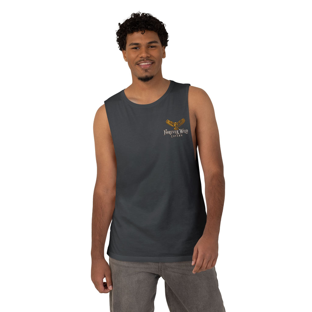 Forever Wild Tavern Tank Top "Most Desolate Logo" — Vintage Owl Chest & Back Design