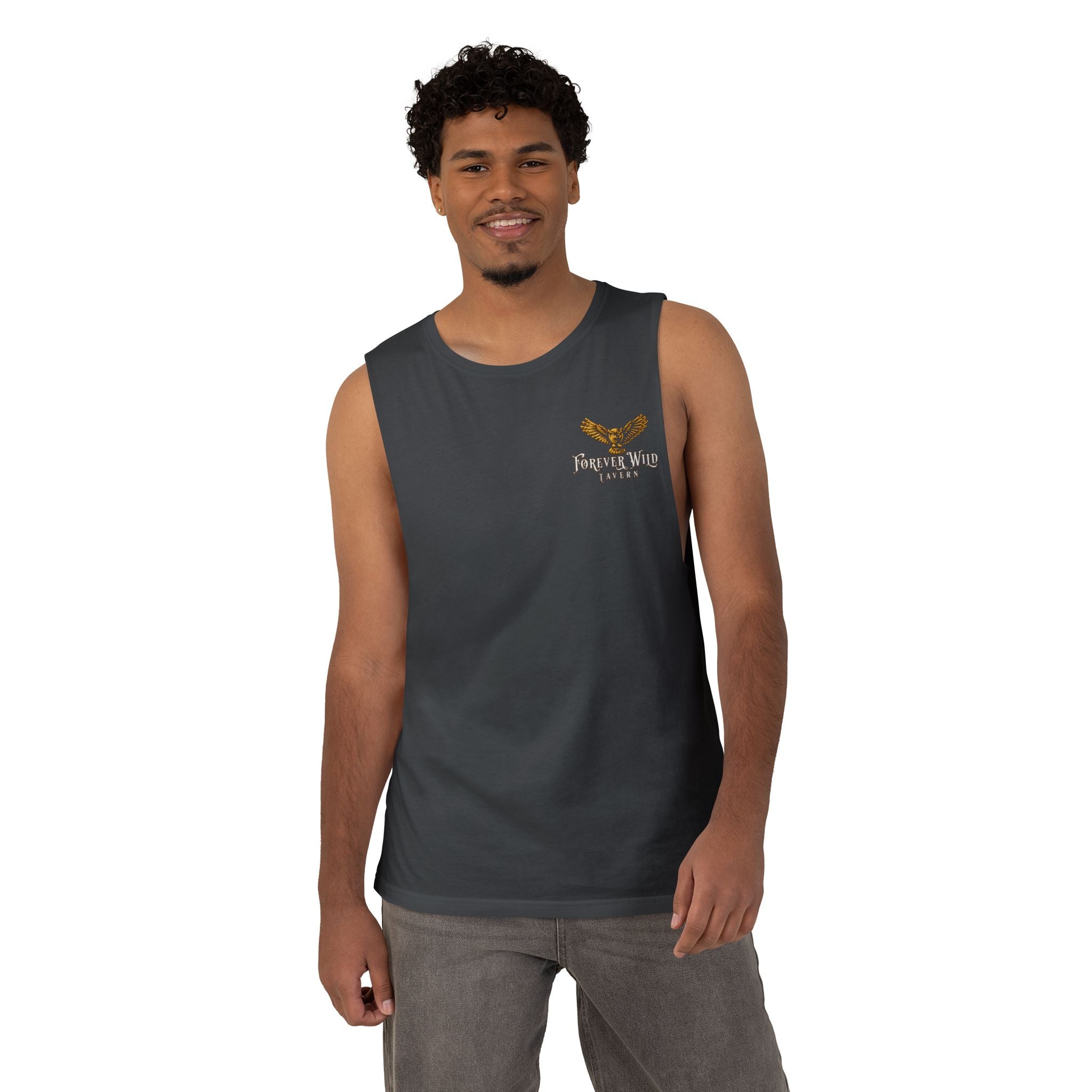 Forever Wild Tavern Tank Top "Most Desolate Logo" — Vintage Owl Chest & Back Design