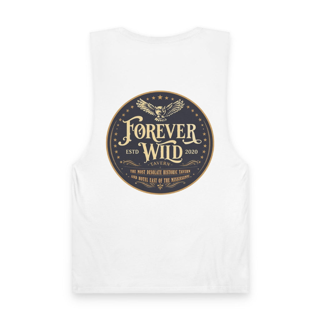 Forever Wild Tavern Tank Top "Most Desolate Logo" — Vintage Owl Chest & Back Design