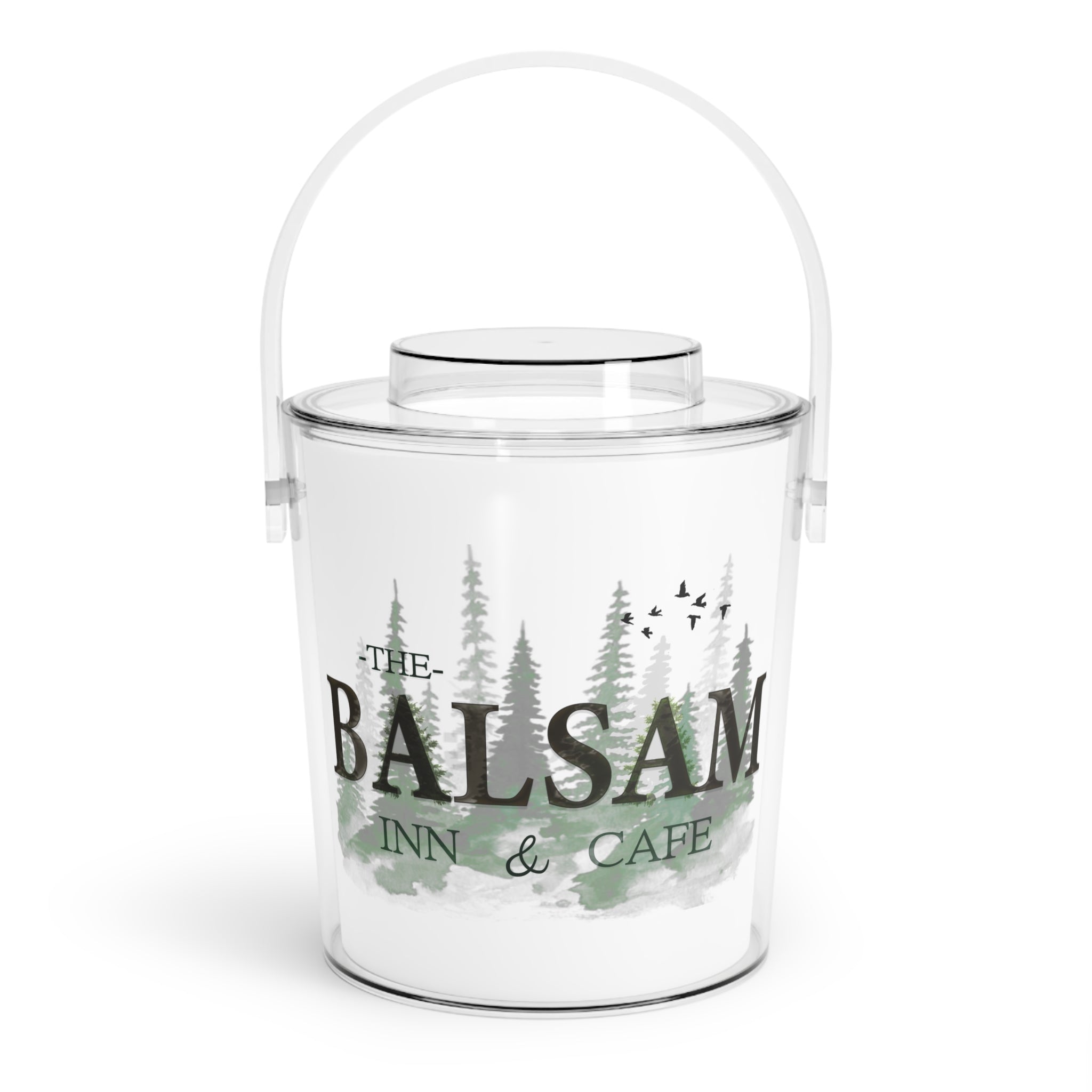 Balsam Inn & Cafe Ice Bucket with Tongs – Rustic Lodge Pine Logo Cooler