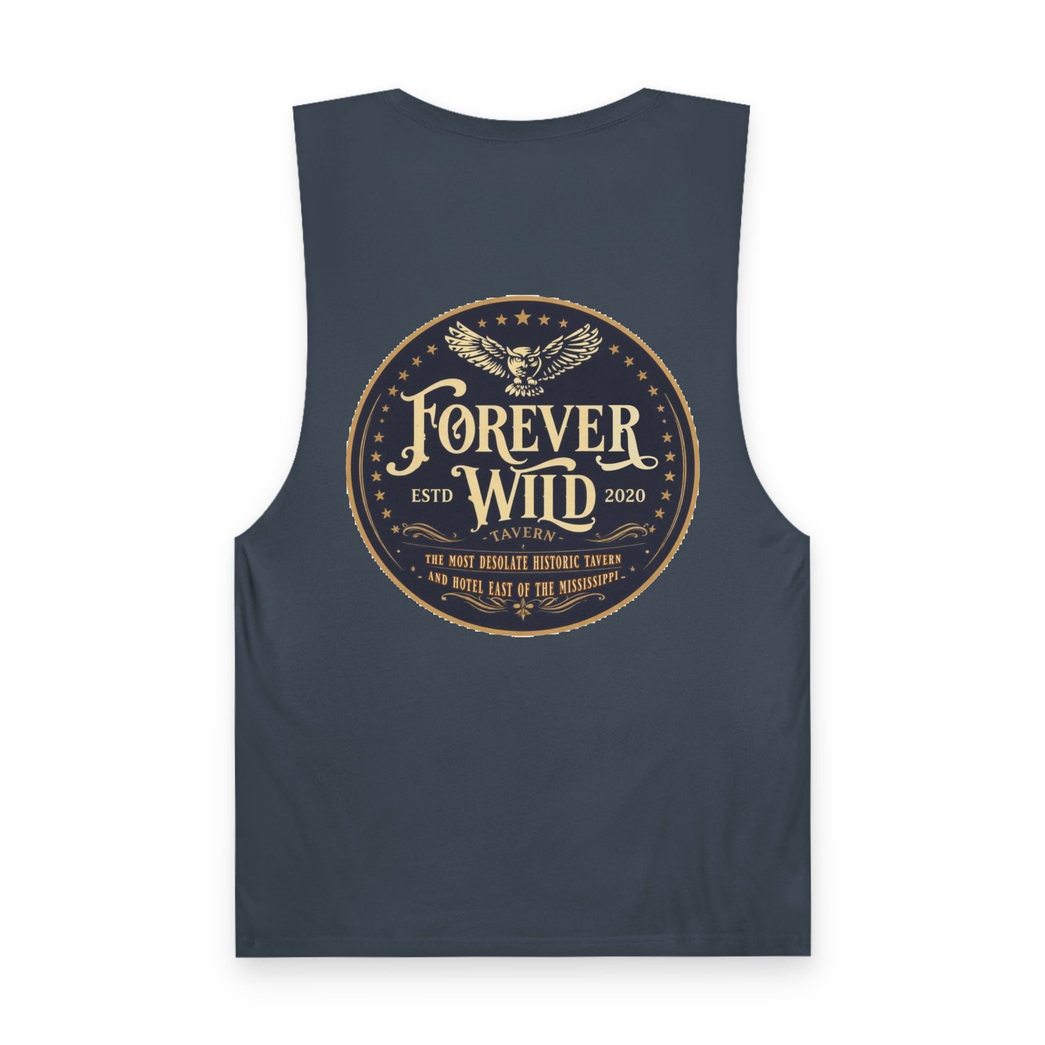 Forever Wild Tavern Tank Top "Most Desolate Logo" — Vintage Owl Chest & Back Design