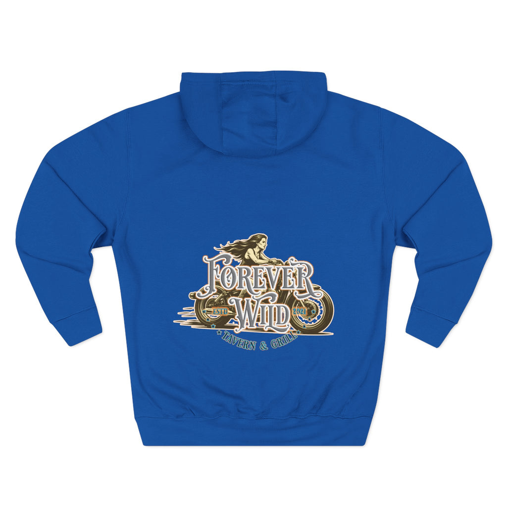 Forever Wild Tavern Motorcycle Hoodie — Retro Biker Fleece Pullover